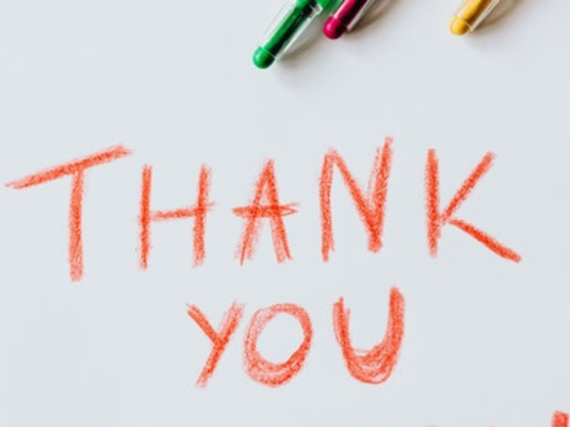 Thank you written with red coloured pencil