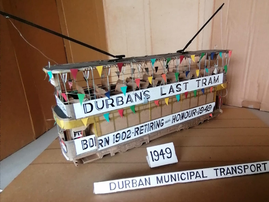 The Durban bus tram from 1949 recreated using cereal boxes