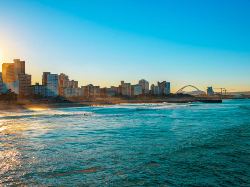 The Durban skyline showing off the coast and hotels