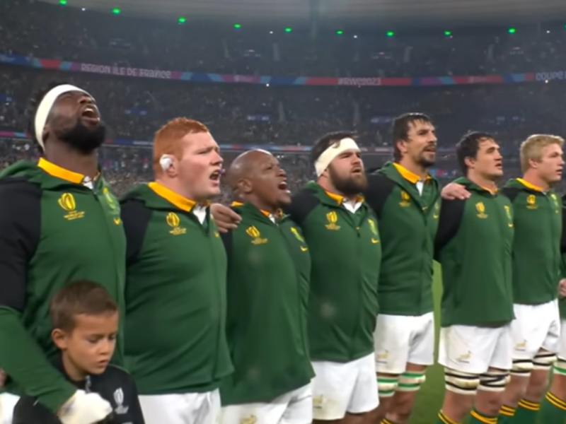 The Springboks singing the national anthem at the World Cup 2023