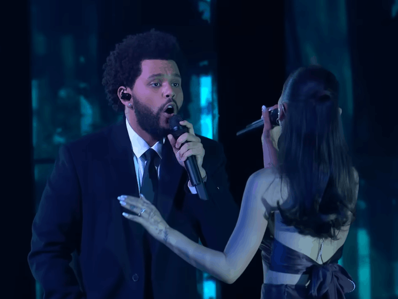 The Weeknd performing with Ariana Grande