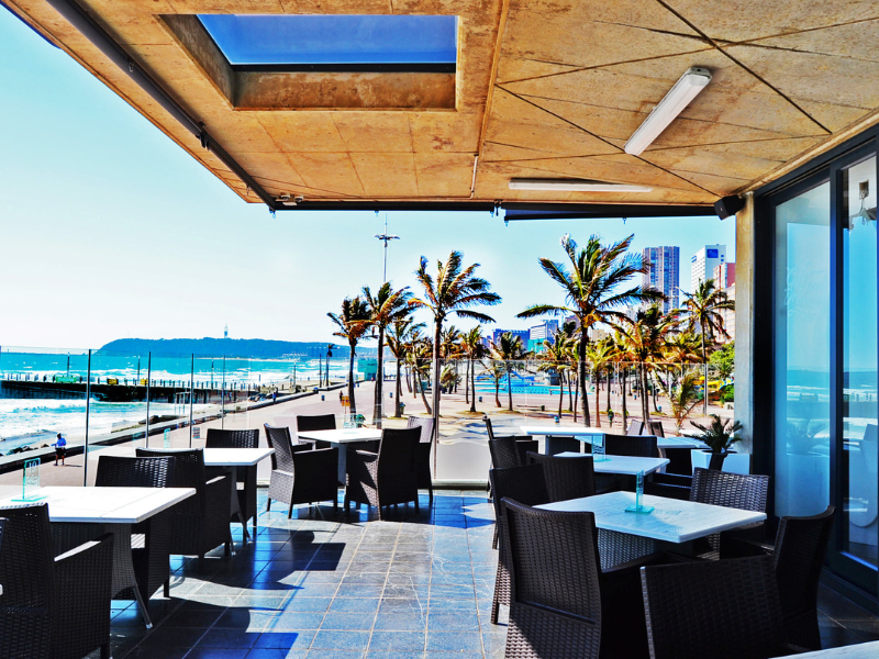 The inside of a restaurant near the beachfront