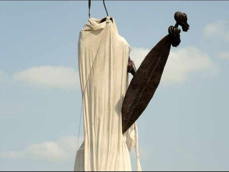 The statue of King Shaka photographed on September 30 at King Shaka International Airport waiting to be unveiled.