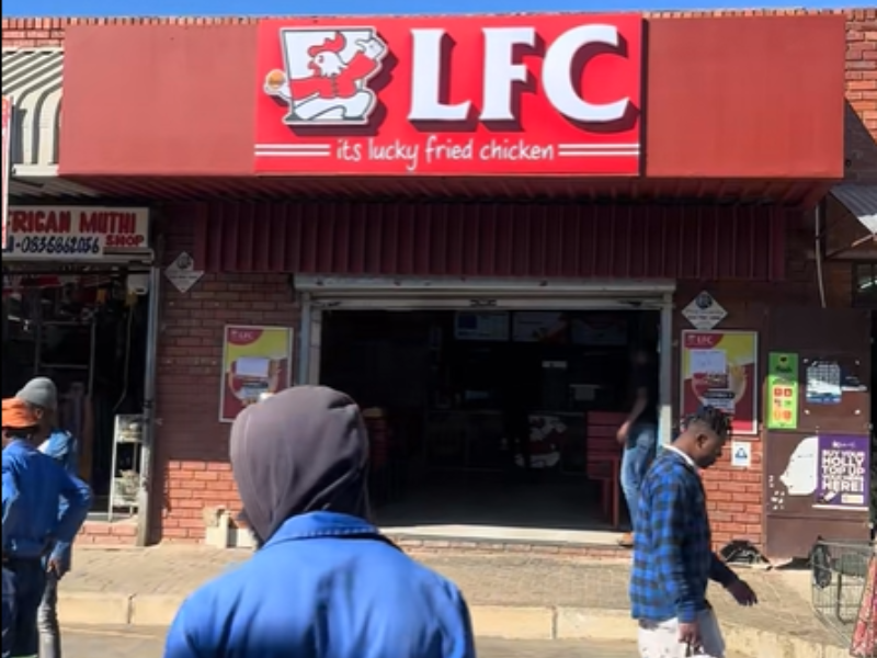 The storefront of a fast food place in Vryheid called LFC