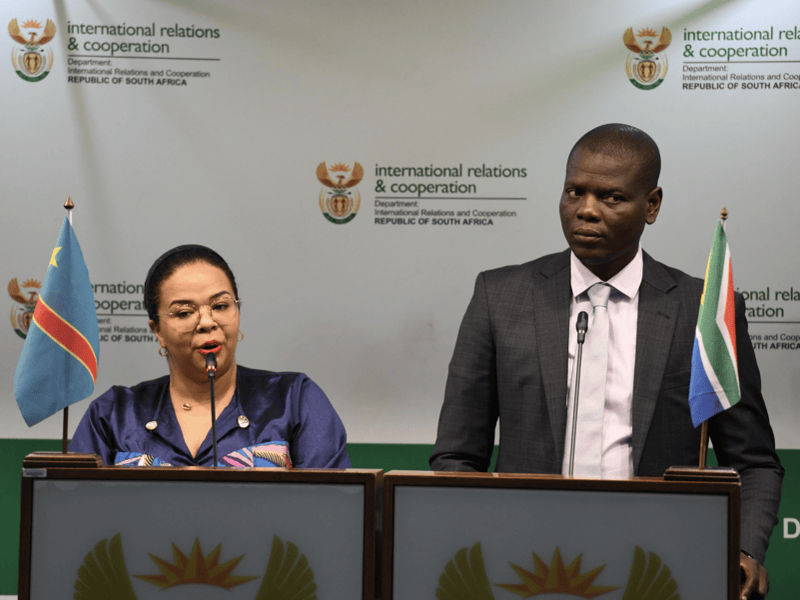 DRC Foreign Minister Therese Kayikwamba Wagner and Ronald Lamola