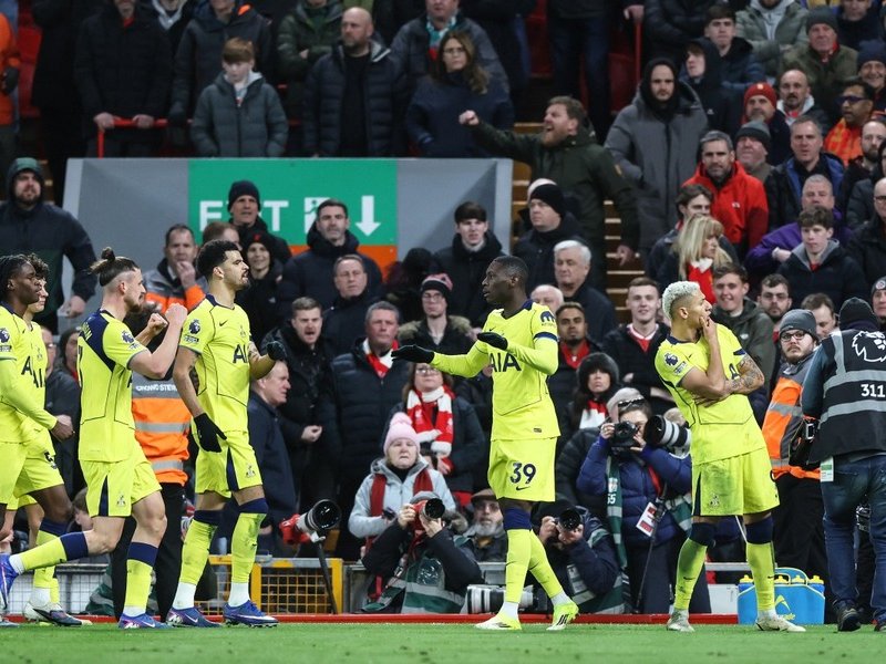 Tottenham Hotspur forward Richarlison scores against Liverpool