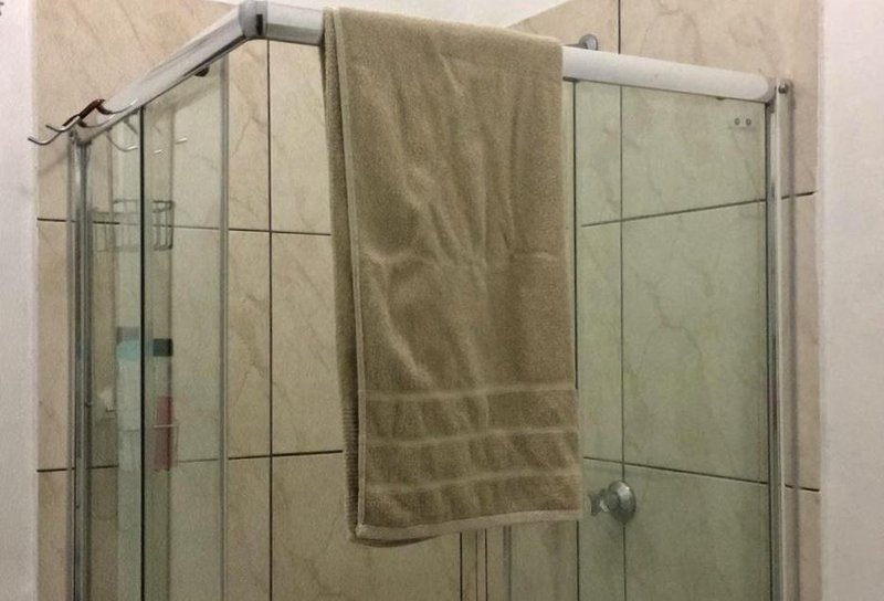 Towel hanging in bathroom