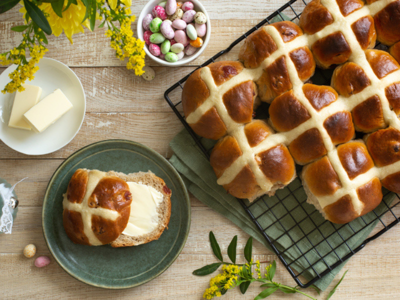 Traditional hot cross buns for easter