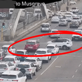Traffic on Tollgate Bridge in Durban where two cars are seen heading into a collision