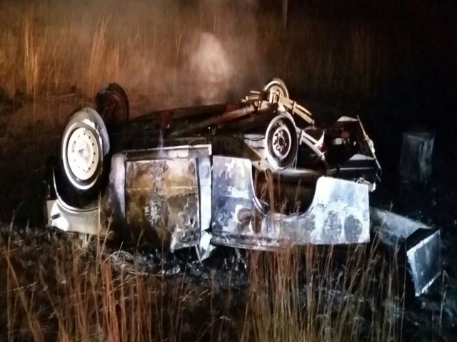 Two killed after vehicle overturns, bursts into flames