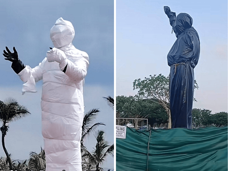 Two statues wrapped up in Durban city