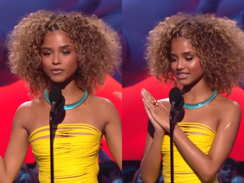 Tyla wearing a yellow string top