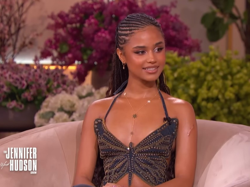 Tyla wears her hair in cornrows for a TV appearance