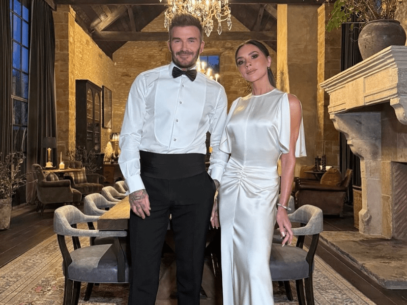 Victoria and David Beckham at a dinner in Italy