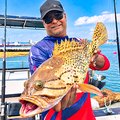 Vinesh Soogreem with a catface rockcod caught deep off the Bluff