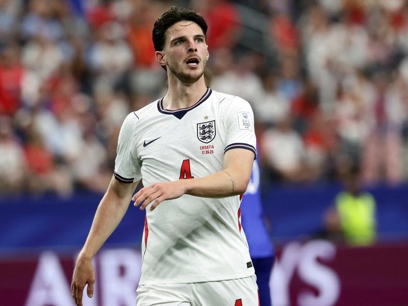 England midfielder Declan Rice against Croatia at 2026 World Cup