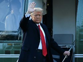 Donald J Trump waves goodbye