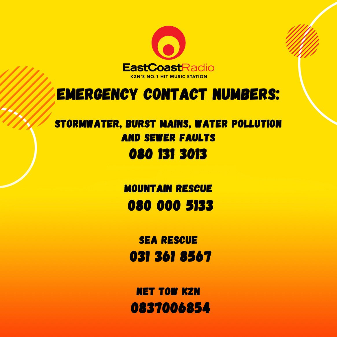 Emergency Numbers in KZN #KZNFloods 2