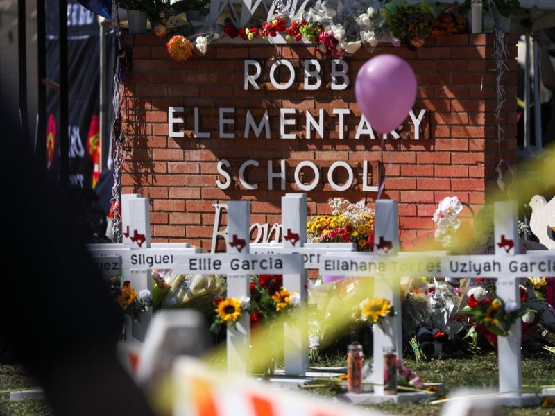 Robb Elementary School IN Uvalde Texas following mass shooting