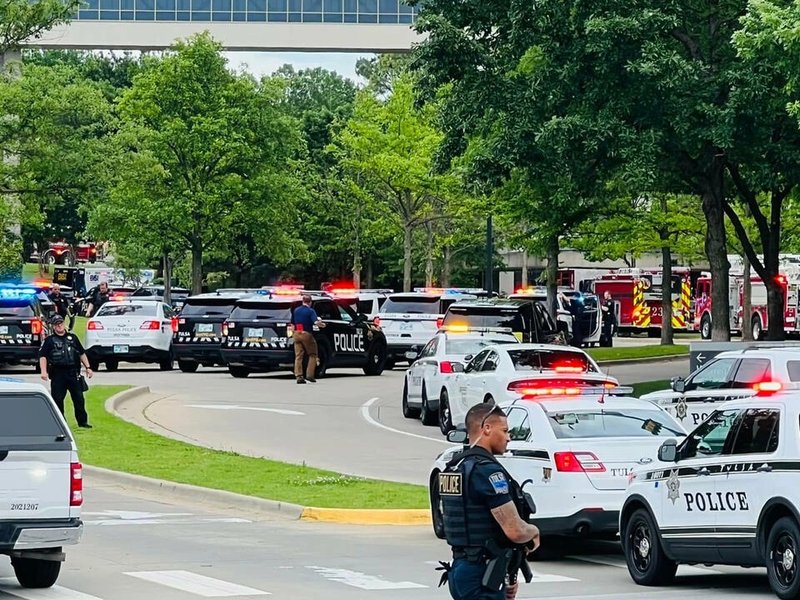 Police officers respond to the shooting at the St. Francis hospital in Oklahoma