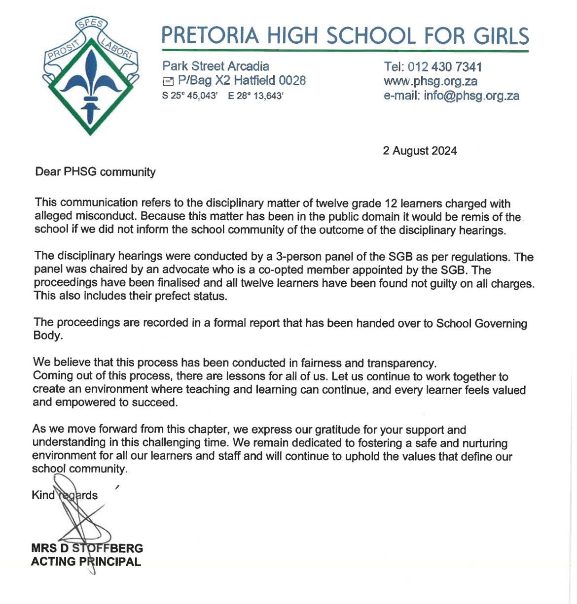 Pretoria girls high statement