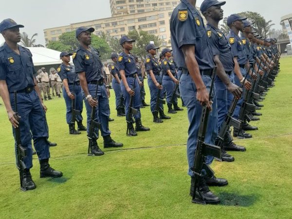 Police officers standing in formation in the DBN safety launch