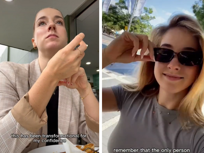Woman eating at a restaurant by herself