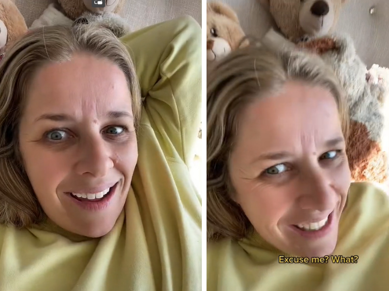 Woman lying on daughters bed