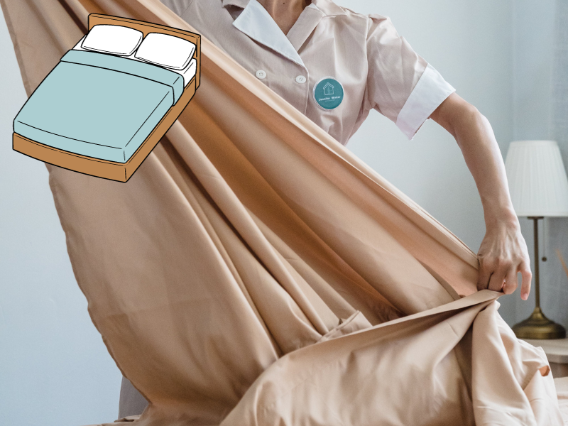 Woman making bed