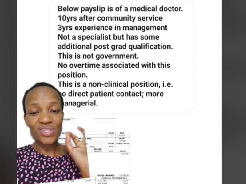 Woman on TikTok sharing a medical salary slip