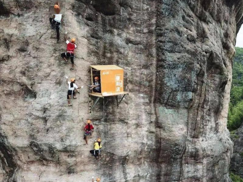 Wooden box store located in the middle of a mountain in China