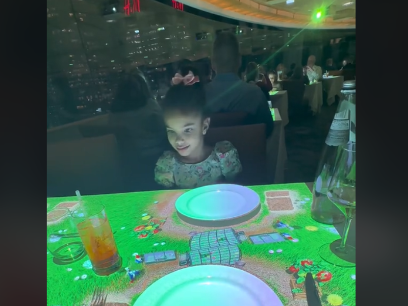 Young girls dining at theatre restaurant