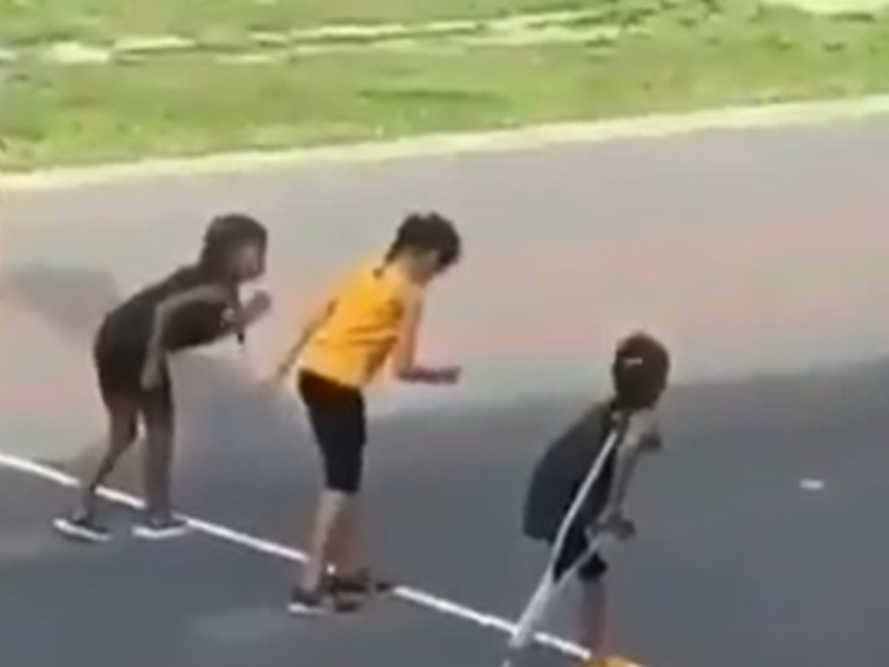 Young girls line up at the start of a race