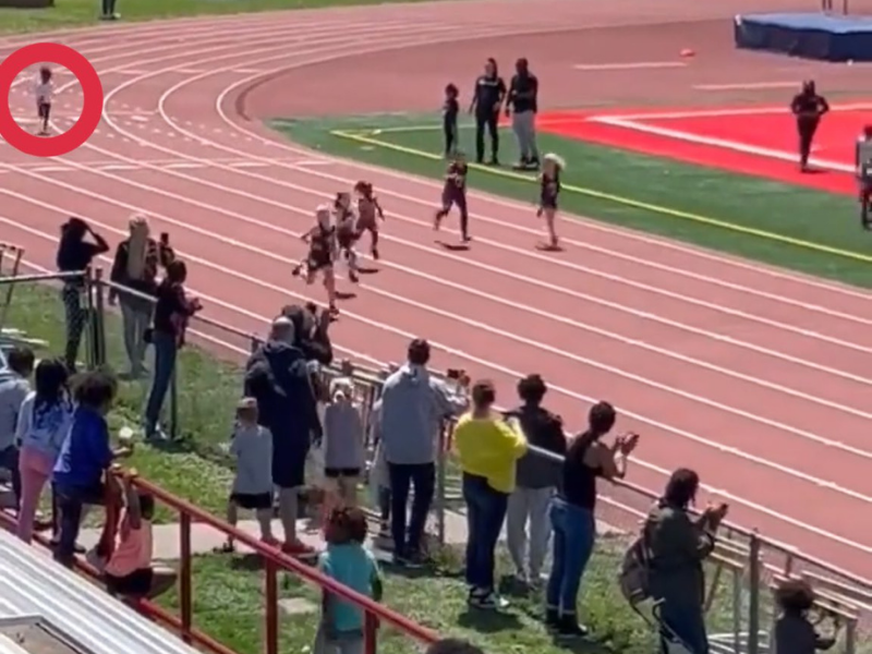 Young girls running track race