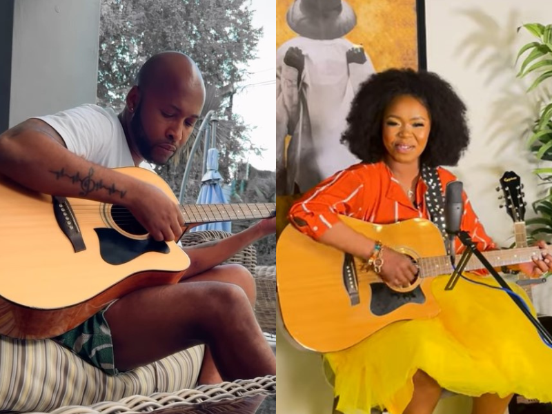 Vusi Nova and Zahara playing the guitar