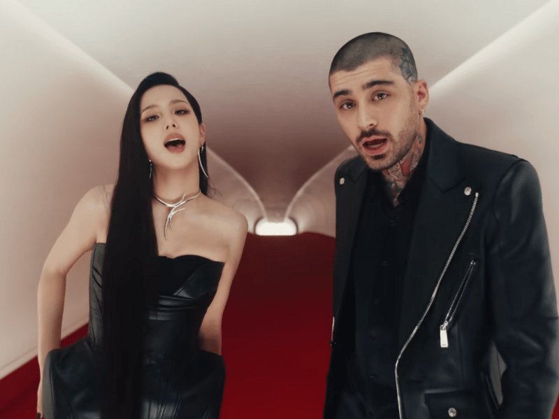 Jisoo and Zayn wear matching black outfits in Eyes Closed music video