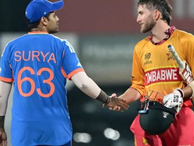 Zimbabwes Brian Bennett and Indias captain Suryakumar Yadav