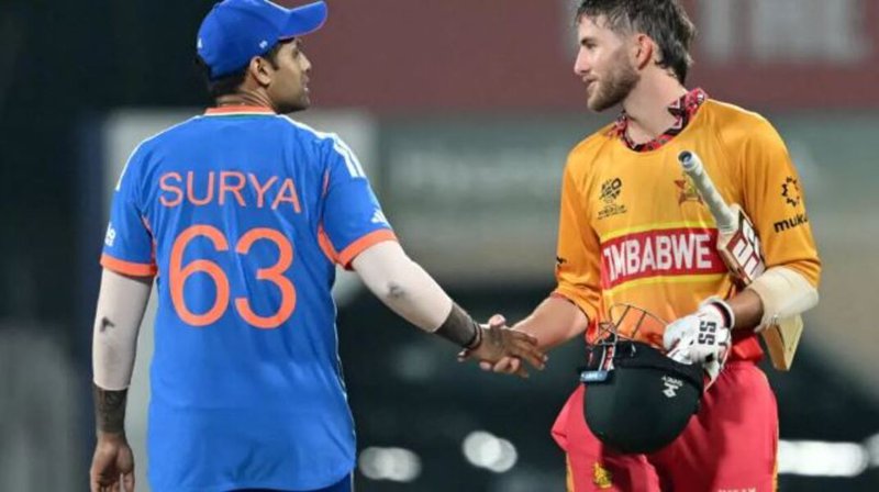 Zimbabwes Brian Bennett and Indias captain Suryakumar Yadav