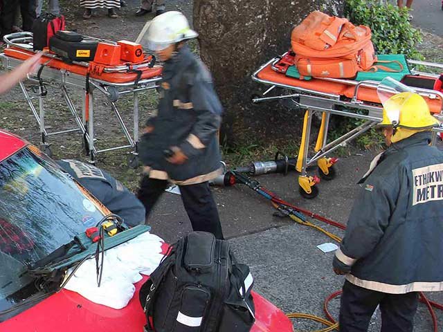 Paramedics on the accident scene