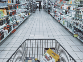 Shopping trolley in aisle