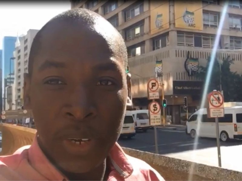 Samkele Maseko outside Luthuli House