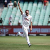 Proteas bowler Anrich Nortje celebrates Australia wicket at Kingsmead