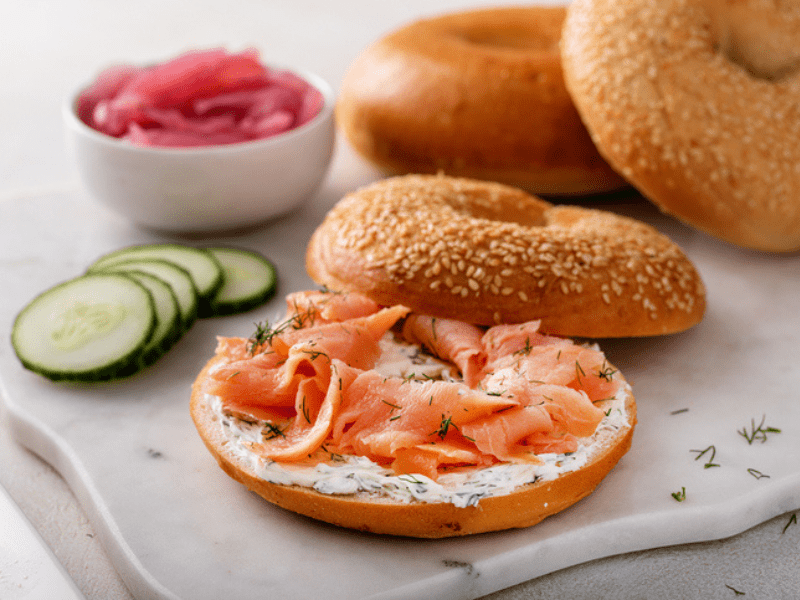 bagels with cream cheese and salmon