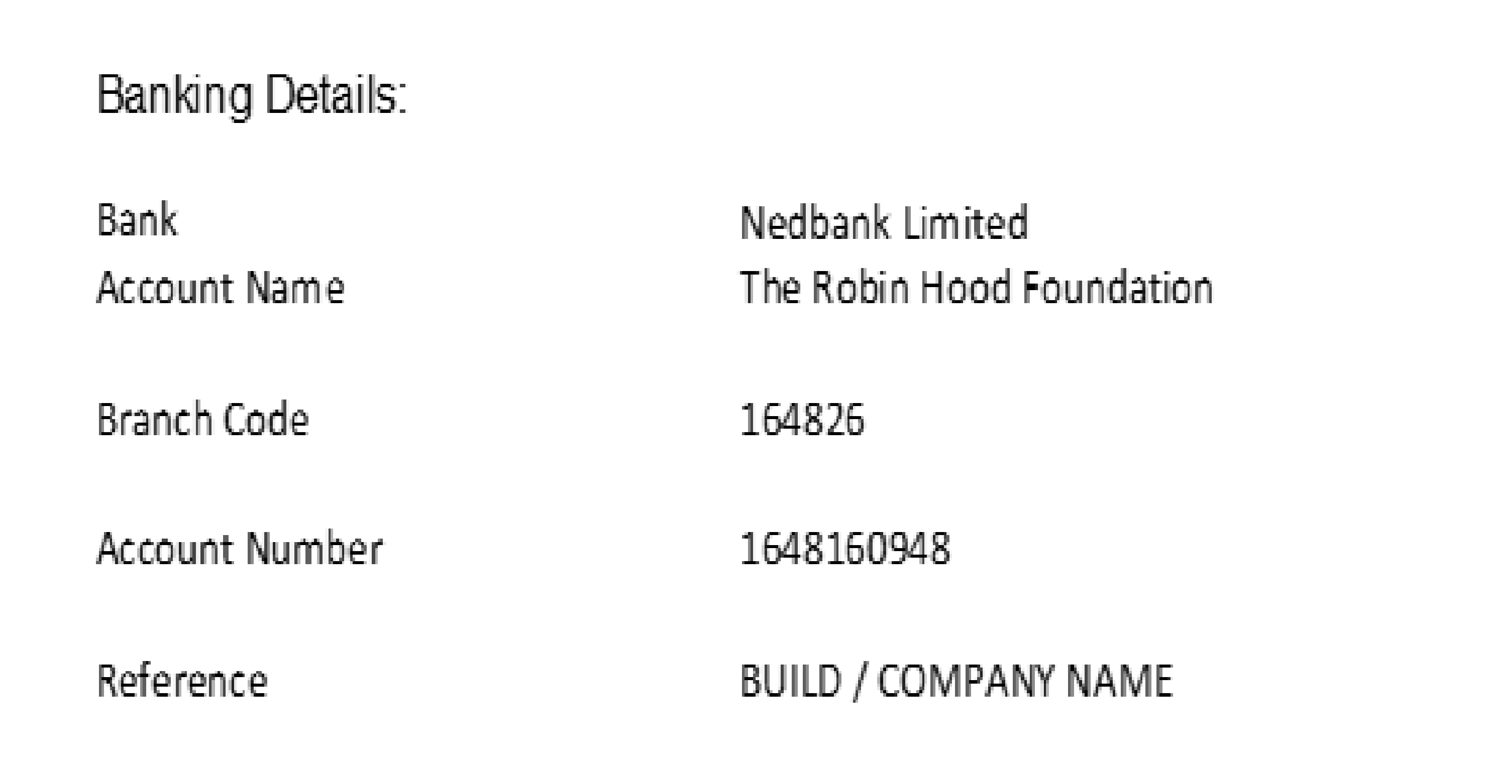 banking details for robin hood