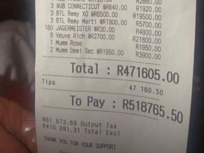 SEE: A bill of R500K worth of drinks in one night out. Big spender indeed!