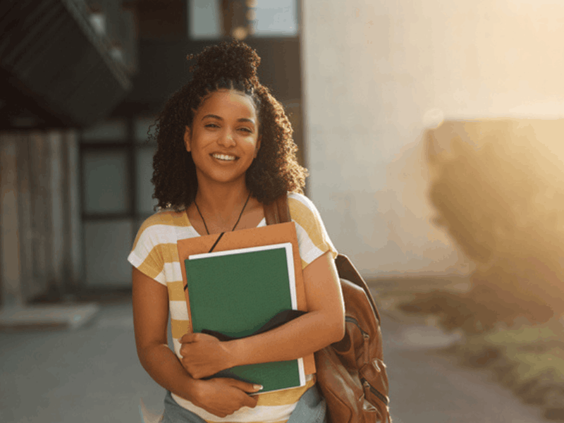 Female student on a college or university campus