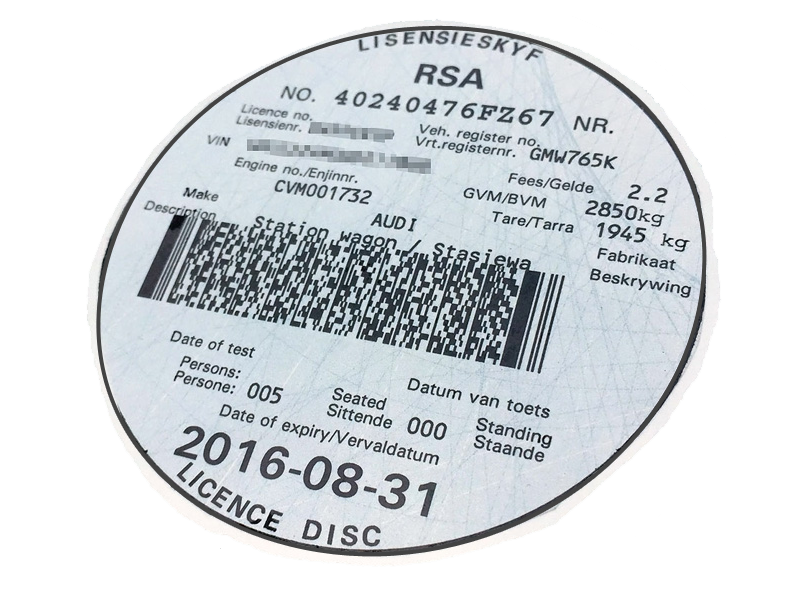 Vehicle licence disc