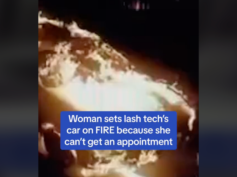 Lash tech's car set on fire