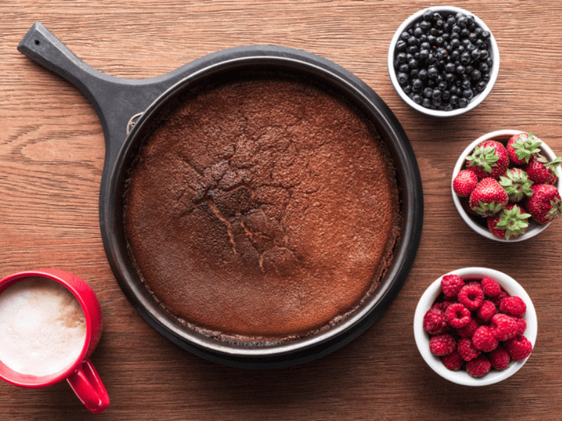 Chocolate cake in a frying pan