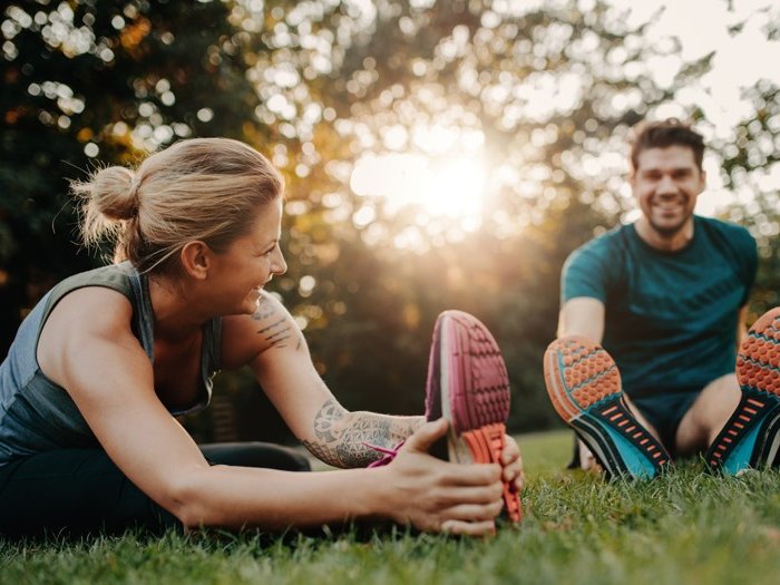 Couple working out together